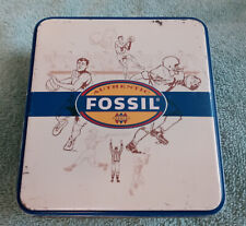 Fossil Watch Metal Tin Box. Sports-themed. Empty picture