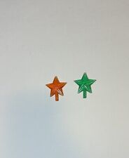 Vtg Ceramic Christmas Tree Stars Toppers 5 Point MCM Orange & Green Small 2 Pcs picture