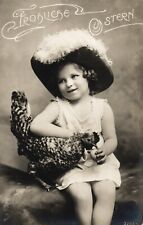 c1915's Easter Greetings Little Girl w/ Her  a chicken Real Photo Postcard picture