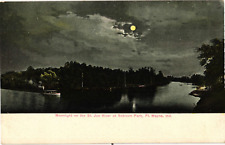 Moonlight on St. Joe River Robison Park Fort Wayne IN Divided Postcard c1908 picture