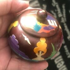 Vtg Colorful Japanese Asian BAMBOO INLAY Wooden Round WOOD Trinket BOX a picture