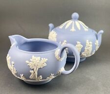 Vintage Wedgwood Jasperware Light Blue Cream & Sugar Bowl Set picture