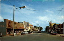 East Tawas Michigan Hwy 23 ~ downtown ~ 1960s cars ~ vintage postcard picture
