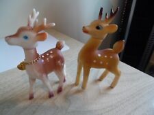 Vtg Christmas 2 reindeer Brown soft plastic hong kong Japan turning head picture