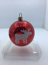 Vintage Oberfrankische Glas Large Red Glass White Moose Ornament Germany picture