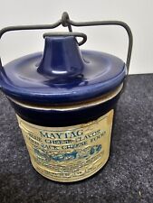 Vintage 1950s Colby Blue Cheese  Cobalt Blue Crock With Wire Spring Closure picture