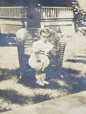 Early 1900s ADORABLE KID Near Yard Chair FASHION ANTIQUE Photo ~3x5
