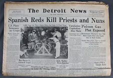 1936 Detroit Free Press Newspaper-Lou Gehrig, Berlin Olympics, Spanish Civil War picture