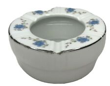Vintage Porcelain Ashtray Blue White Floral Deep Round Mid Century Retro 4