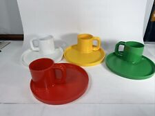 INGRID OF CHICAGO SNACK SETS, LOT OF 4 PLATES, 4 MUGS, red mug has a small chip picture