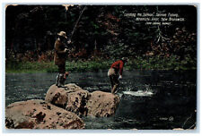 c1905 Landing The Salmon Salmon Fishing Hiramichi River NB Canada Postcard picture