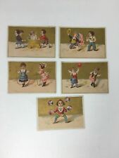 5 Children Playing Scenes Trade Cards Gold Gilt  Advertising Blank US Flag  picture
