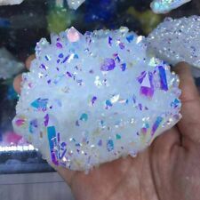 A+ Natural Raw Rainbow Angel Aura Cluster Titanium Geode Quartz Crystal Specimen picture