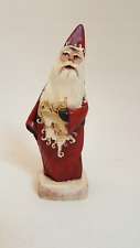 Hand carved Santa with French horn by artisan Tina Belt 2005 signed 7