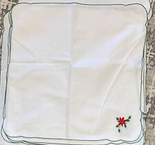 Set of 8 Keeco Embroidered Holiday Napkins White 16x16 w Poinsettias & Piping picture
