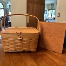 Longaberger Vintage 1999 Small Picnic Basket With Lid,  & Wooden Riser picture
