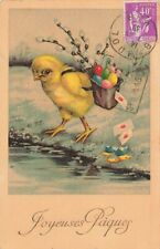 Anthropomorphic Fantasy Chick Carrying Basket Eggs Letters Humanized Easter P346 picture