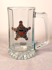 Rare United States Secret Service Clear Glass Beer Stein 5 1/2” Tall Mug w/Badge picture