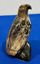 Vintage 1997 BARRY STEIN Hand Carved Cattle Horn Eagle Bird Figurine Signed Art picture