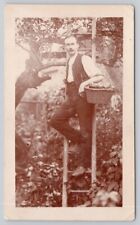Postcard RPPC Apple Picking Man with Moustache Basket on Ladder Orchard Germany picture