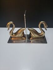 Vintage Hollywood Regency Brass/ Chrome Swan Bookends picture