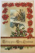 Wishing You A Merry Christmas, Early 1900s Vintage Embossed Postcard picture