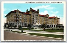 Galveston Texas~Hotel Galvez Overlooking The Seawall & Gulf~Vintage Linen PC picture