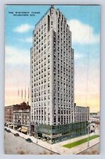VINATAGE THE WISCONSIN TOWER MILWAUKEE, WISCONSIN ~ LINEN POSTCARD HQ picture