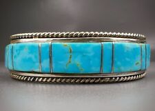 Vintage Zuni Sterling Silver Turquoise Inlay Cuff Bracelet picture