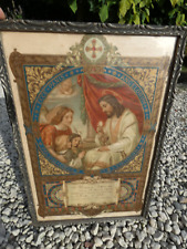 Antique 1912 Communion gift litho frame signed  plaque religious picture