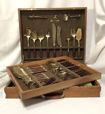 Vintage Jean Claude Rosewood and Bronze 91 Piece Dinner Service Set Teak Case picture
