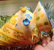 Sweet Whimsical 3D Bird & Flower Pitcher Vase Pottery  picture