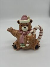 Benchmark Christmas Holiday Brown Teddy Bear 1992 Ceramic Teapot Vintage picture