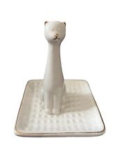 Whimsical Kitty Cat Trinket Tray White Ceramic Gold Accented picture