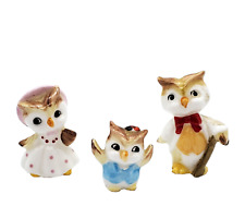 Vintage Napco Bone China Miniature Figurines Anthropomorphic Owl Family Set picture