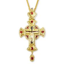 Red Faux Crystal Orthodox Bishop's Pectoral Cross with Enamel Detail, Crucifi... picture