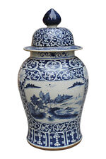 Beautiful Large Blue and White Porcelain Rose Medallion Style Temple Jar 30