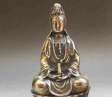 Chinese Old Antique Brass sitting lotus Guanyin bless peace picture