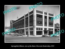 OLD POSTCARD SIZE PHOTO OF SPRINGFIELD ILLINOIS BATES CHEVROLET DEALERSHIP 1955 picture