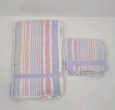 Vintage Cannon Royal Family White Pink Purple Striped Hand Towel Face Cloth 2 PC picture