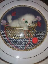 Vintage Kitch Kitchy Domed Kitten KITTY Cat Plate Bubble Glass 9