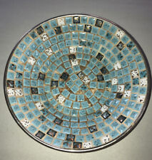 Vintage MCM Mosiac Ceramic Tile Art Bowl 7.5” Gold Tone Metal Bottom - 2.5” Deep picture