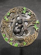 Black Cat Pentagram Pentacle Moon Celtic Knots Wall Plaque Wiccan Halloween  picture