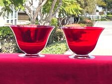 Morgantown Monroe Red Footed Dessert Bowls Hand blown Glass 4.75” set of 2 picture