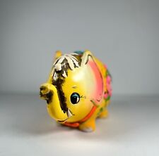 VTG  1960s Ceramic Yellow Elephant Piggy Coin Bank Still Pink Flowers Trunk Up picture
