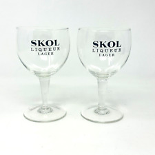 Vintage Skol Liqueur Lager Short Stem Drinking Glasses Set of 2 picture