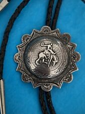 Keyston Bros Sterling Silver Bolo Tie Western Concho Bucking Horse Bronco picture