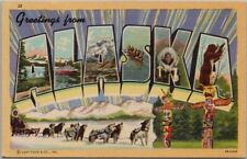 1942 ALASKA Large Letter Postcard Totem Poles Multi-View / Curteich Linen UNUSED picture