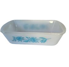 Vintage Glasbake Bread Loaf Pan Blue Floral 1 & 1/2 Qt White Glass picture