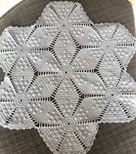 Vintage 17” Doily Large Hand Crochet Beautifully Done White Popcorn Stars picture